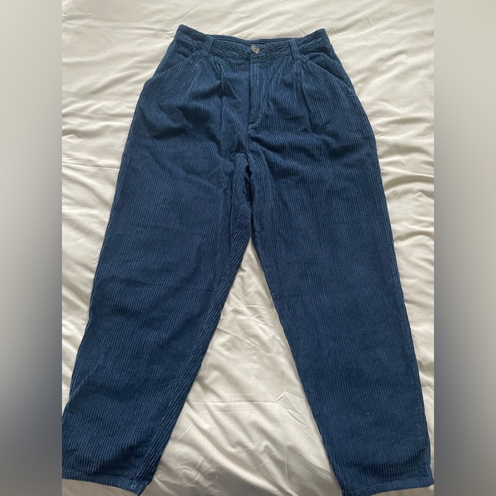 Free People High Waisted Straight Leg Loose Indigo Corduroy Trouser Pants